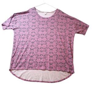 Lularoe Tunic Shirt Women 3XL Irma Purple Abstract High Low Hem Short Sleeve New